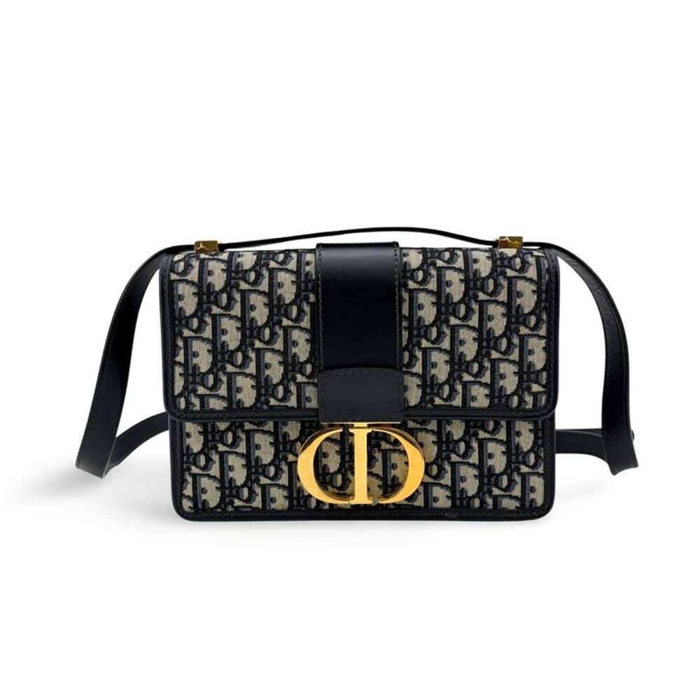 Christian Dior 30 Montaigne Flap Oblique Canvas Navy Canvas Handbag